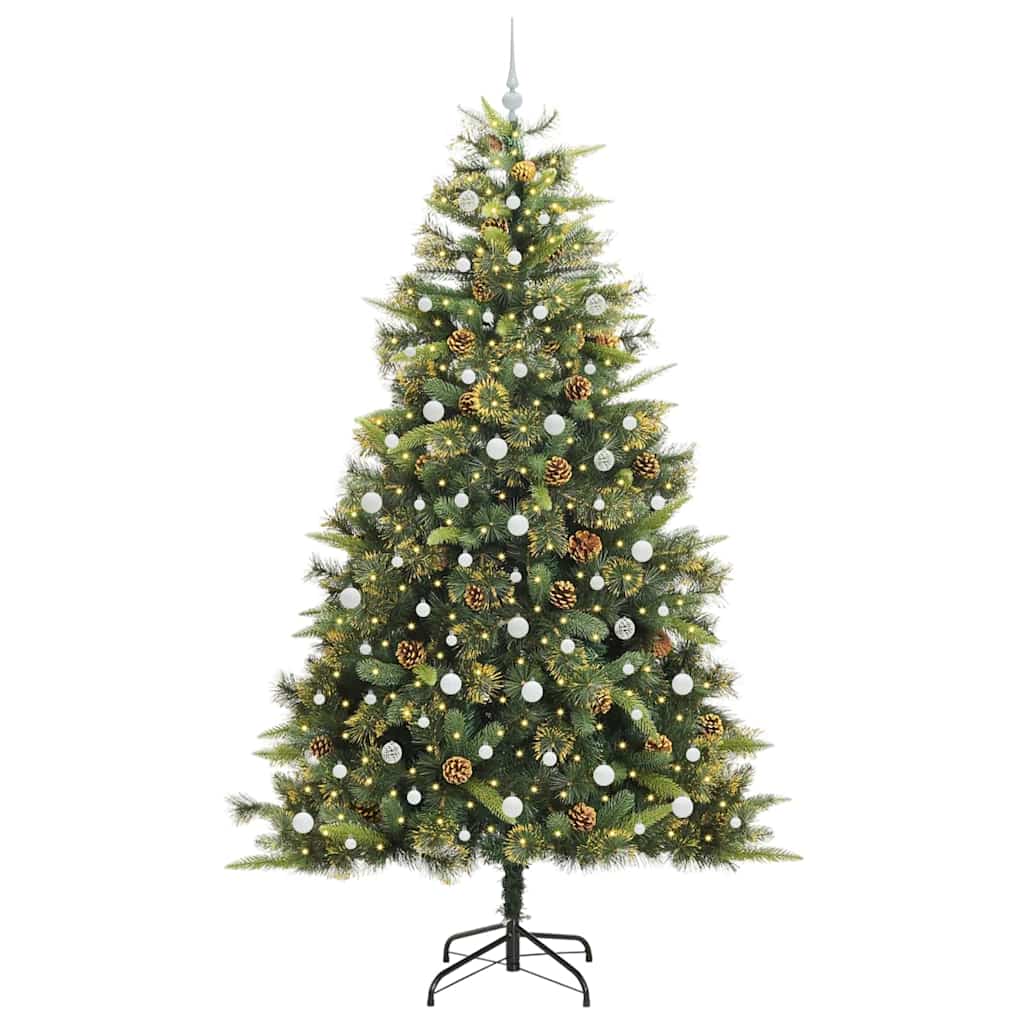 vidaXL Artificial Hinged Christmas Tree with Cones Green 240 cm 3