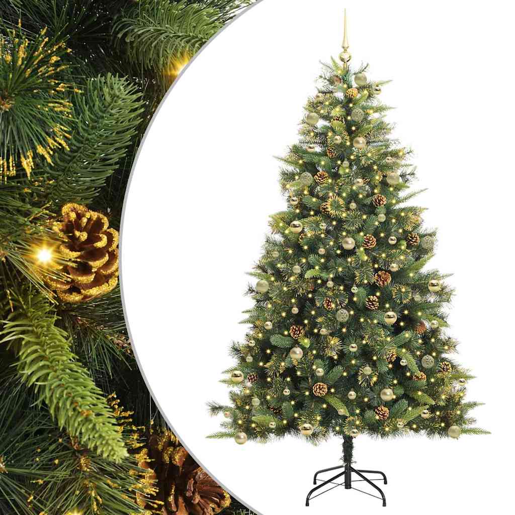 vidaXL Artificial Hinged Christmas Tree with Cones Green 240 cm 2