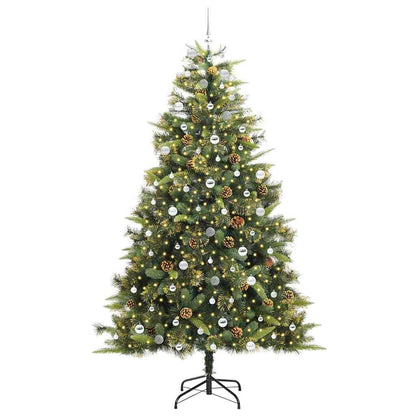 Artificial Hinged Christmas Tree with Cones Green 240 cm with LEDs&silver balls
