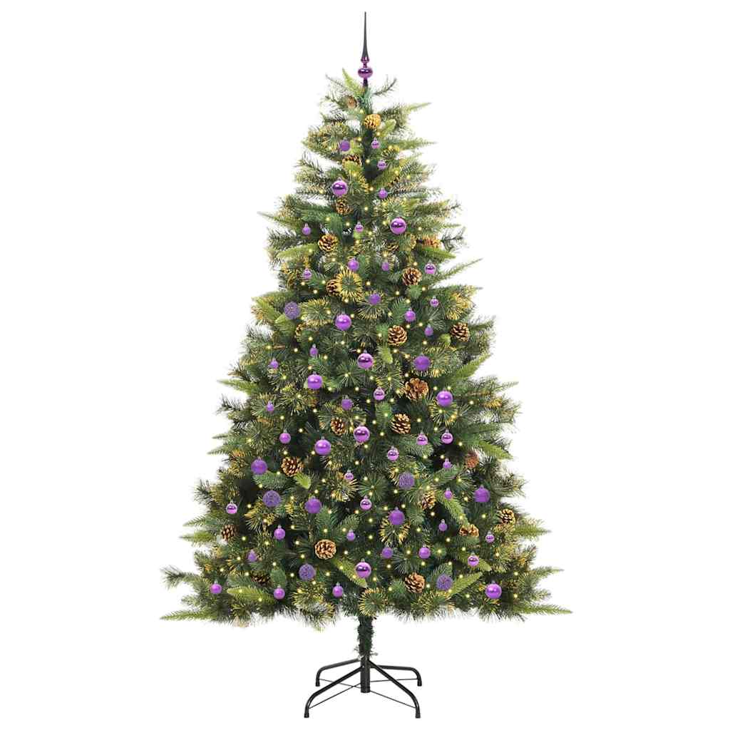 vidaXL Artificial Hinged Christmas Tree with Cones Green 240 cm 3