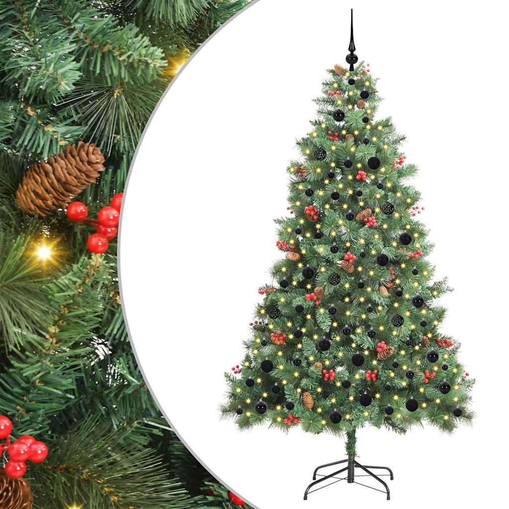 Artificial Christmas Tree 300 LEDs Warm White PVC and Metal 210 cm with LEDs&black balls
