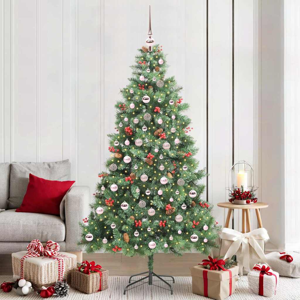 Artificial Christmas Tree 300 LEDs Warm White PVC and Metal 210 cm with LEDs&pink balls