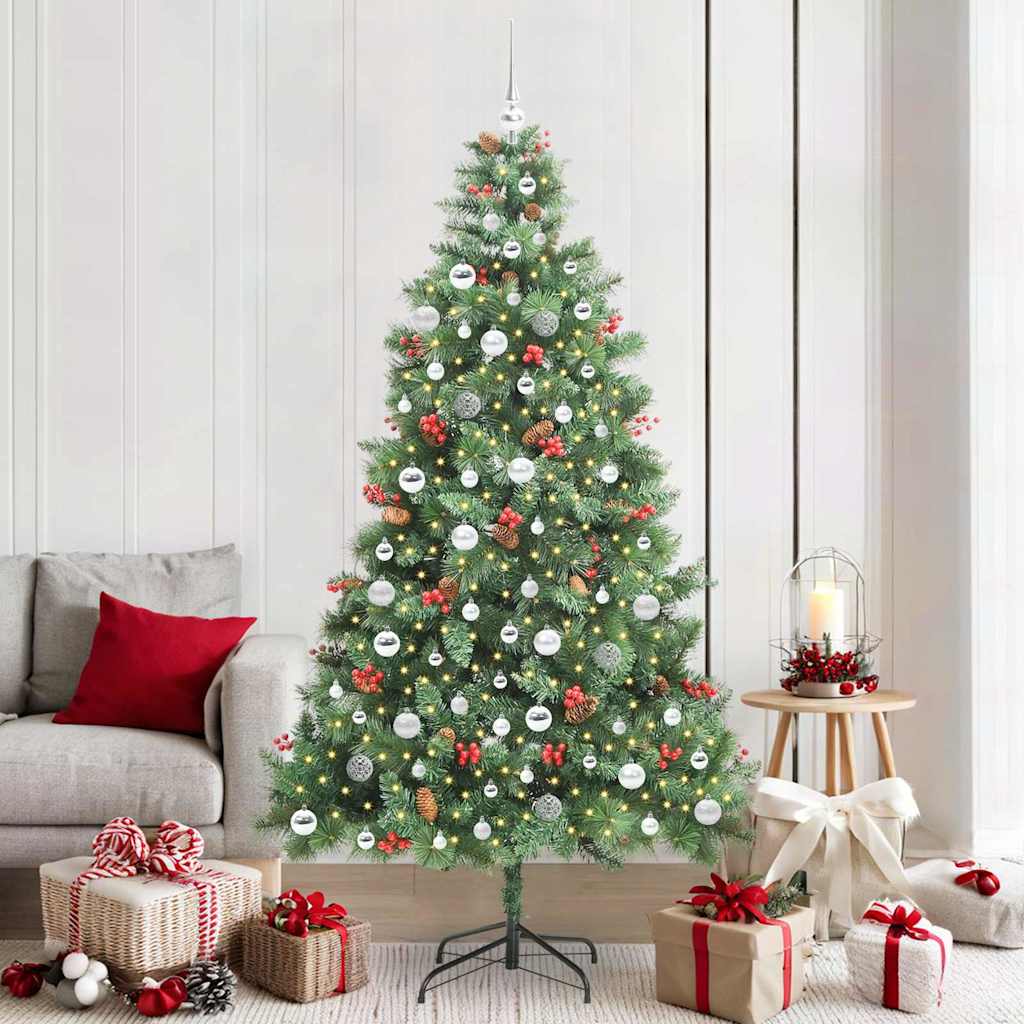 Artificial Christmas Tree 300 LEDs Warm White PVC and Metal 210 cm with LEDs&silver balls