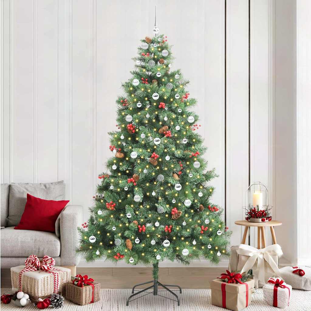 Artificial Christmas Tree 300 LEDs Warm White PVC and Metal 240 cm with LEDs&silver balls