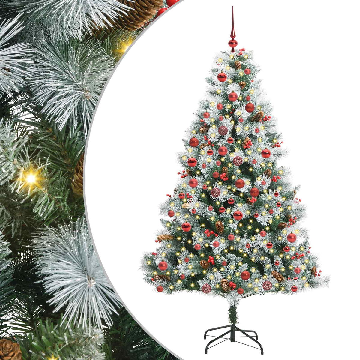 Artificial Christmas Tree Green and white 180 cm with LEDs&red balls