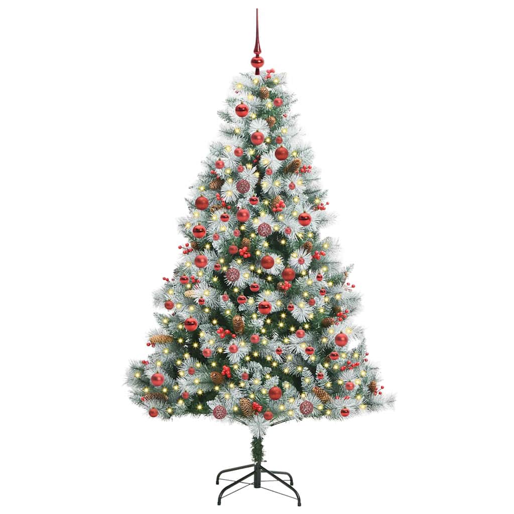 Artificial Christmas Tree Green and white 180 cm with LEDs&red balls