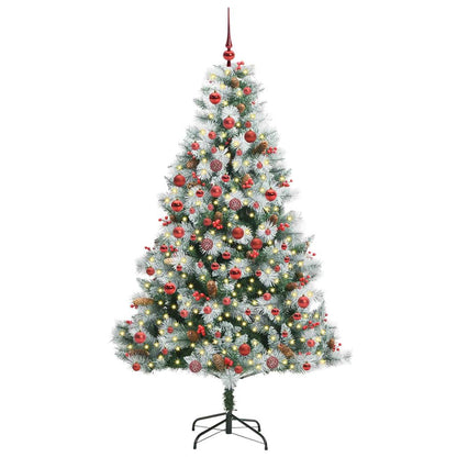 Artificial Christmas Tree Green and white 180 cm with LEDs&red balls