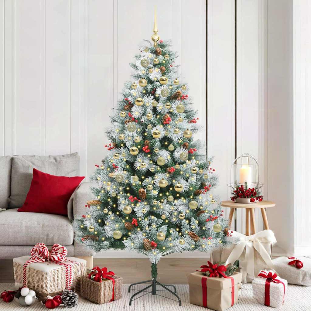 Artificial Christmas Tree Green and white 180 cm with LEDs&gold balls