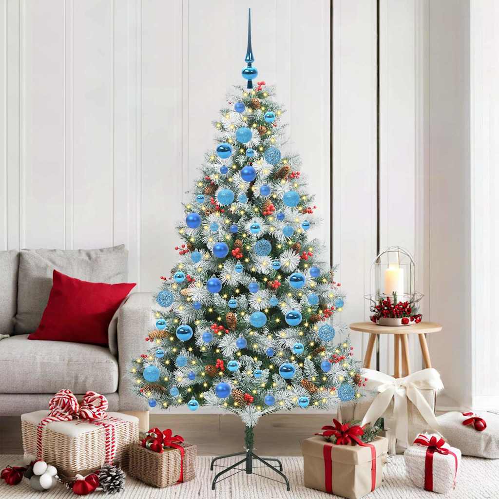 Artificial Christmas Tree Green and white 180 cm with LEDs&blue balls