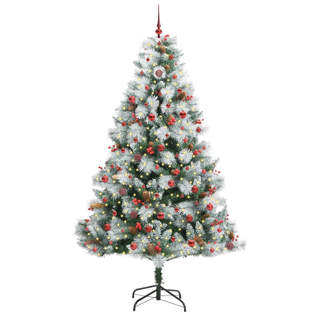 Artificial Christmas Tree Green and white 240 cm with LEDs&red balls