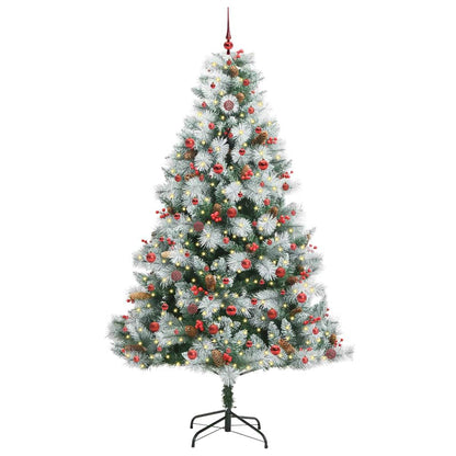 Artificial Christmas Tree Green and white 240 cm with LEDs&red balls