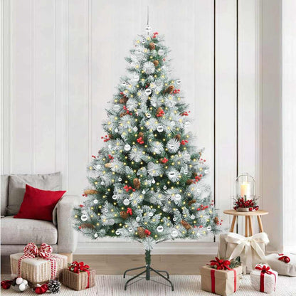 Artificial Christmas Tree Green and white 240 cm with LEDs&silver balls