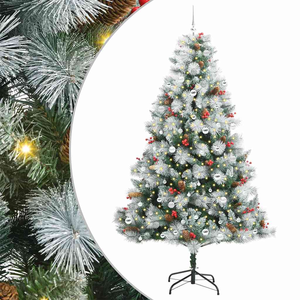 Artificial Christmas Tree Green and white 240 cm with LEDs&silver balls