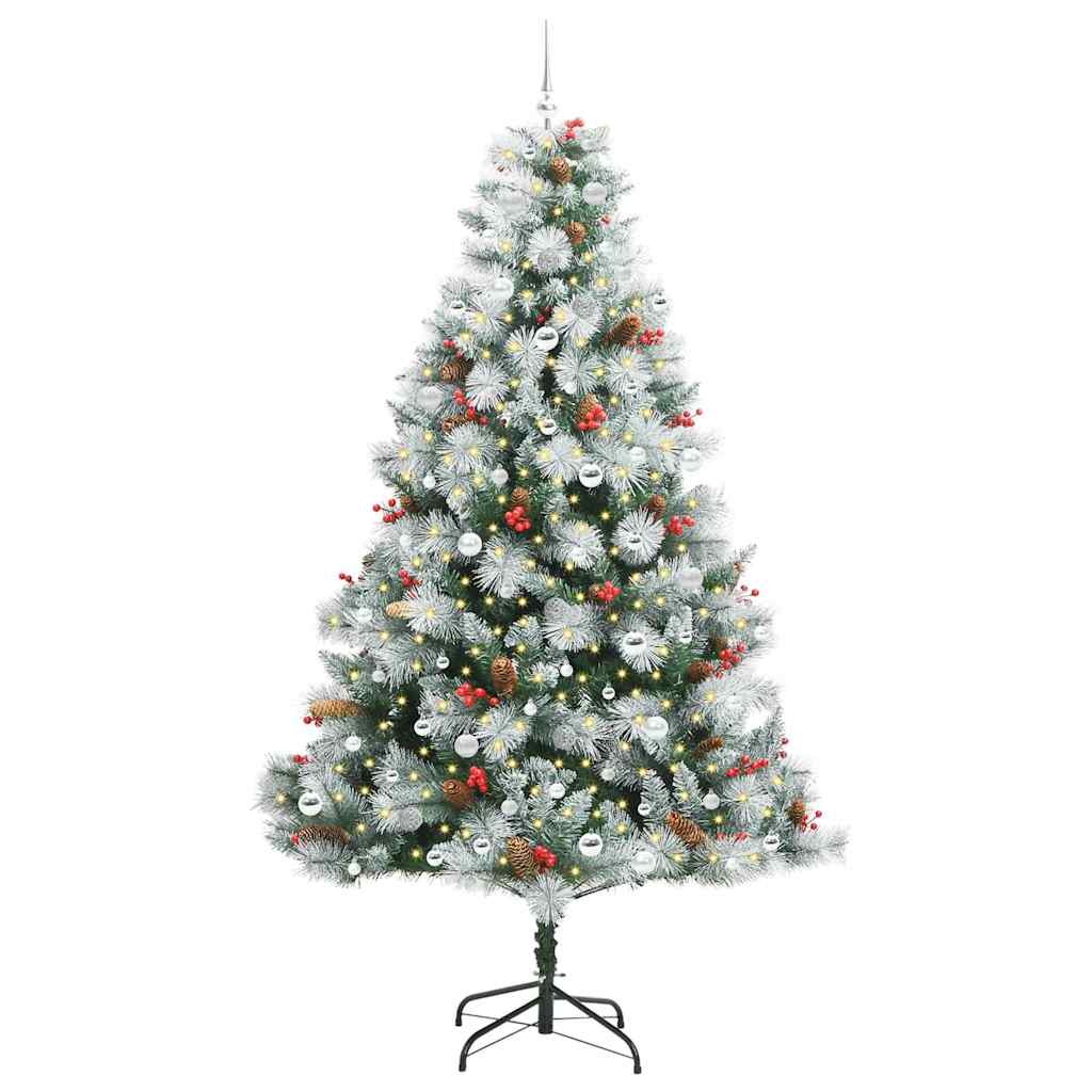 Artificial Christmas Tree Green and white 240 cm with LEDs&silver balls