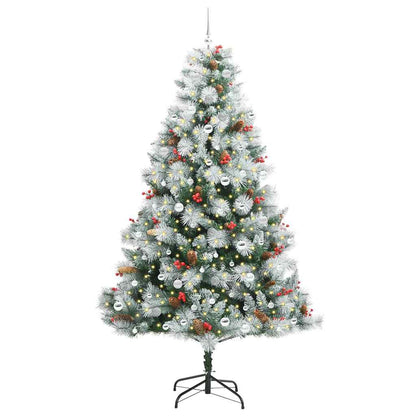 Artificial Christmas Tree Green and white 240 cm with LEDs&silver balls