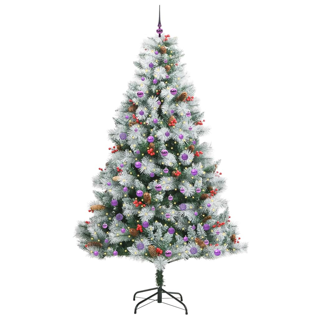 Artificial Christmas Tree Green and white 240 cm with LEDs&lilac balls