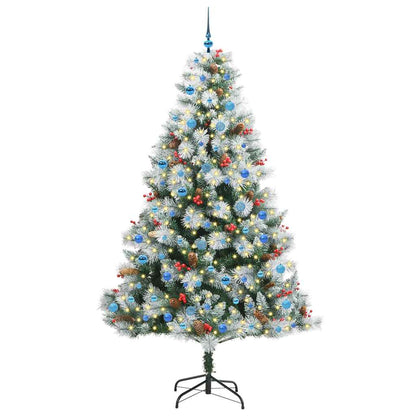 Artificial Christmas Tree Green and white 240 cm with LEDs&blue balls