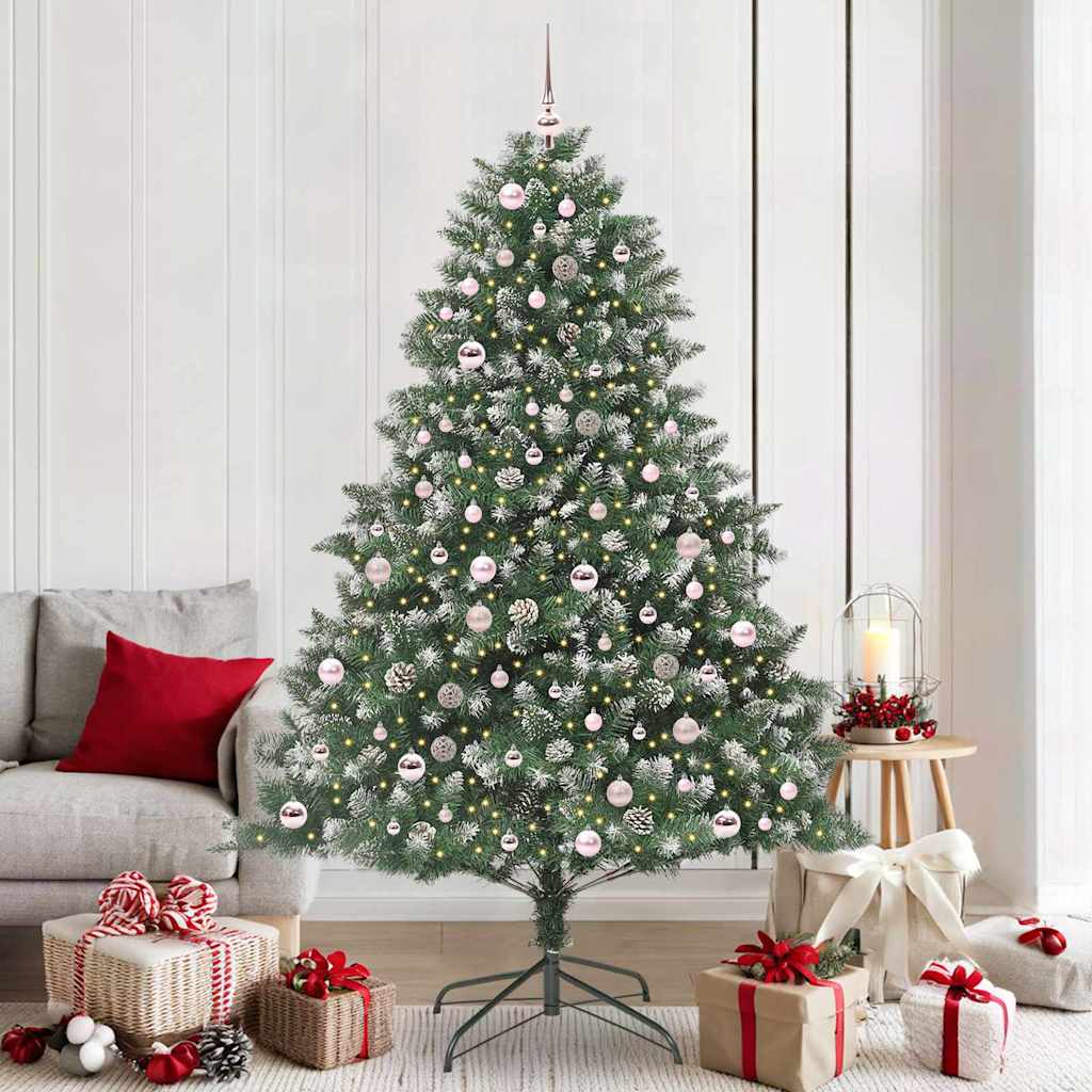 Artificial Christmas Tree with 300 LEDs with Stand Green 210 cm with LEDs&pink balls