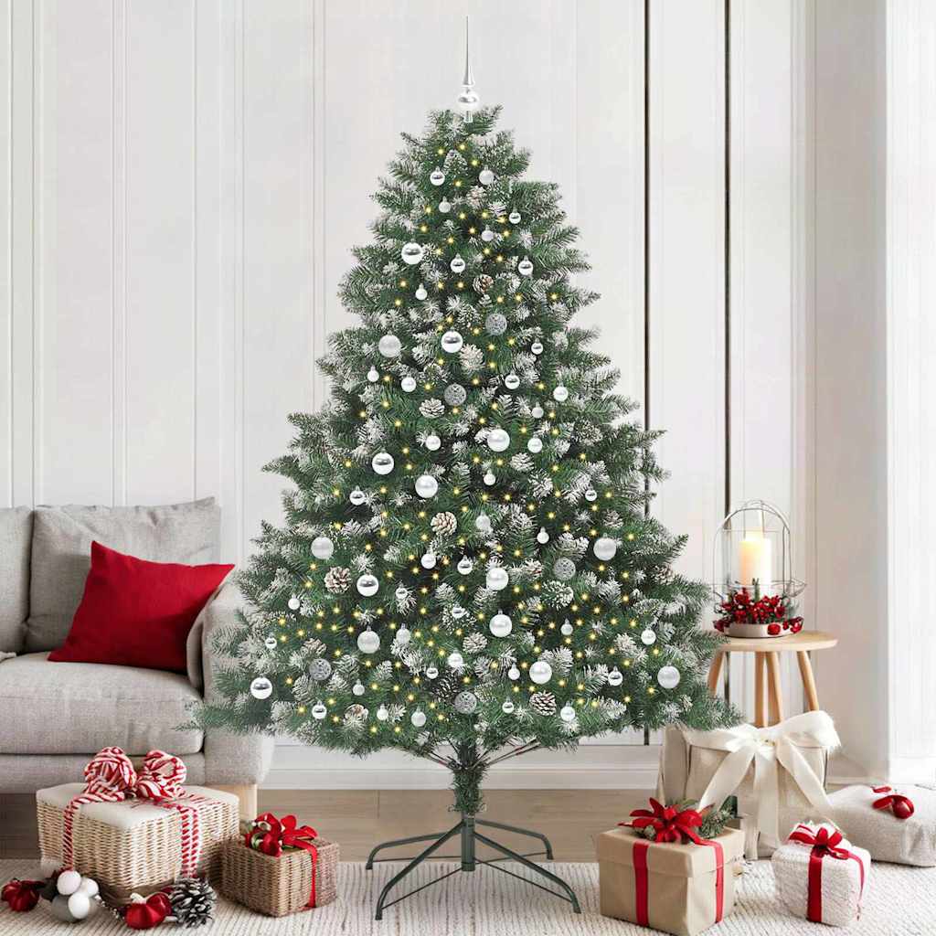 Artificial Christmas Tree with 300 LEDs with Stand Green 210 cm with LEDs&silver balls