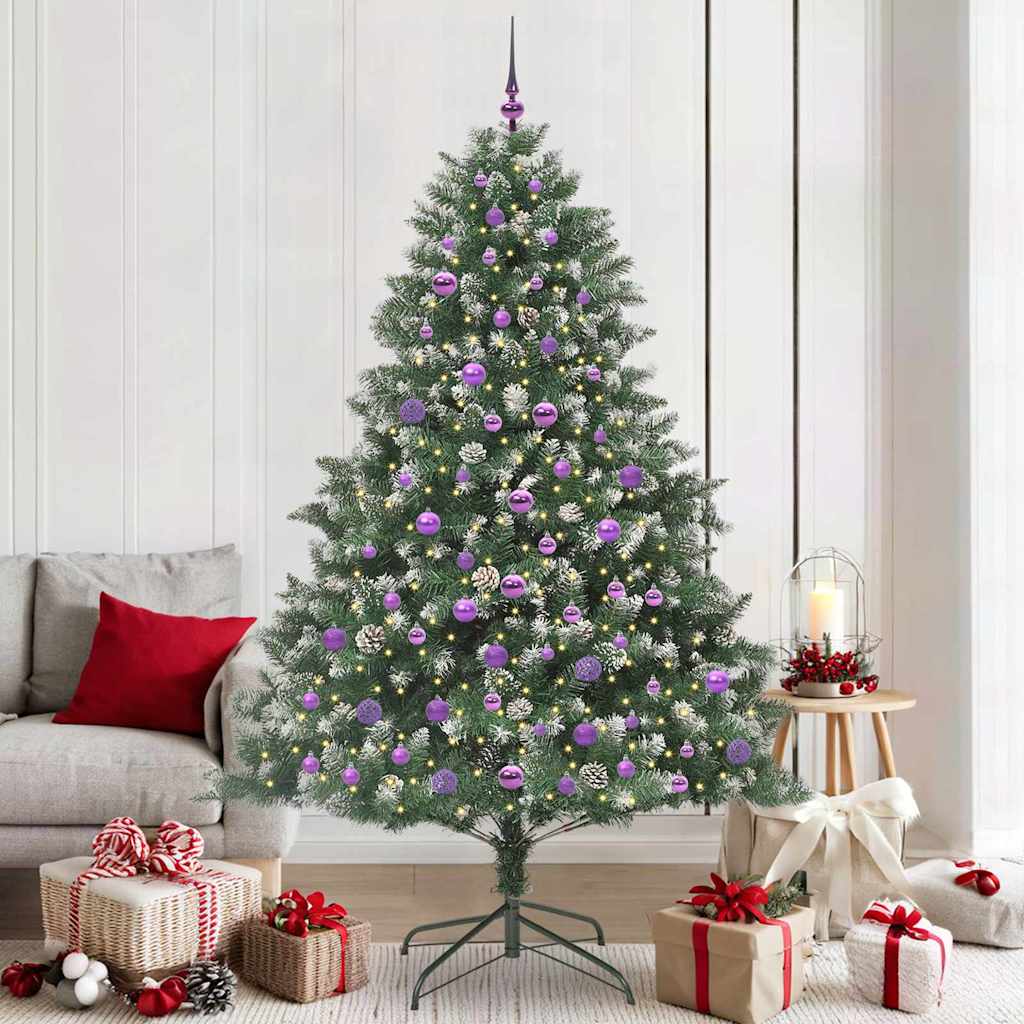 Artificial Christmas Tree with 300 LEDs with Stand Green 210 cm with LEDs&lilac balls