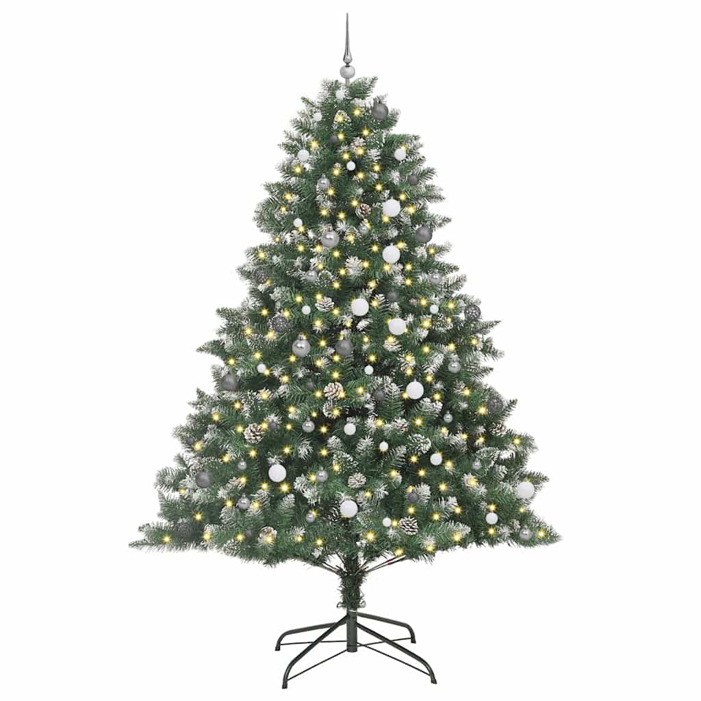 Artificial Christmas Tree Green 240 cm with LEDs&white/grey balls