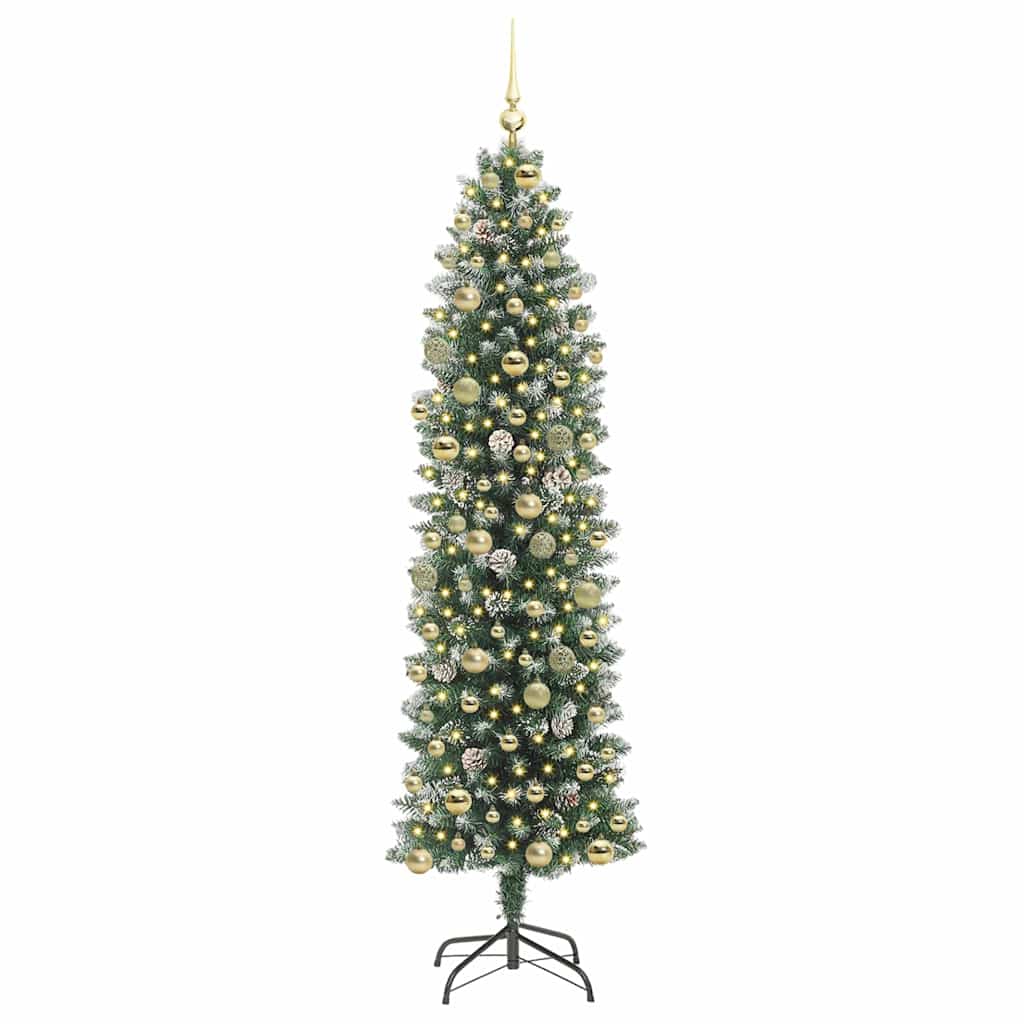 vidaXL Artificial Slim Christmas Tree Green and White 210 cm 3