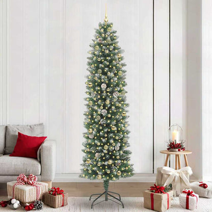 vidaXL Artificial Slim Christmas Tree Green and White 240 cm 1