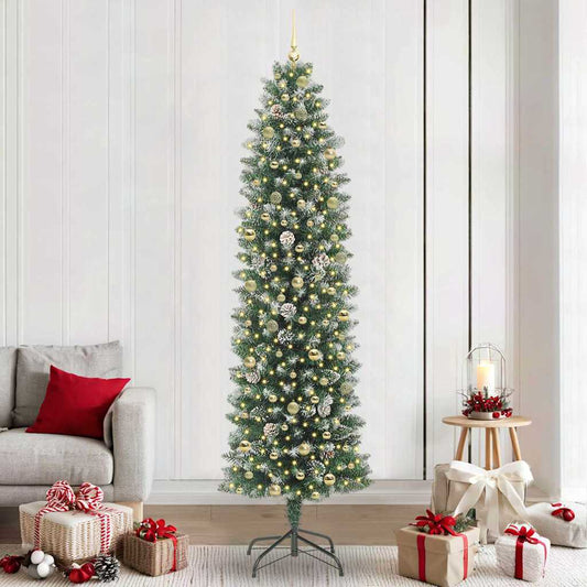 vidaXL Artificial Slim Christmas Tree Green and White 240 cm 1