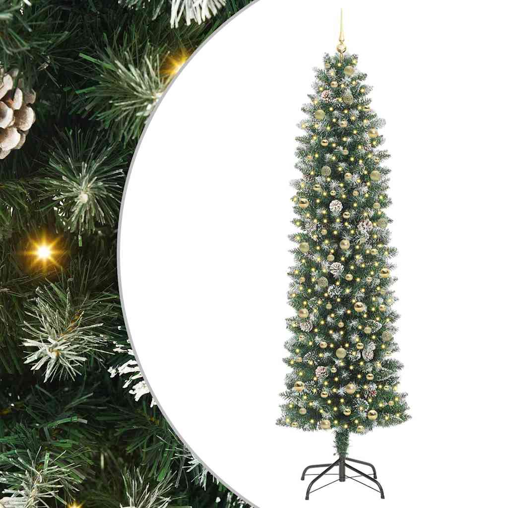 vidaXL Artificial Slim Christmas Tree Green and White 240 cm 2