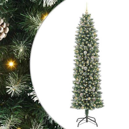 vidaXL Artificial Slim Christmas Tree Green and White 240 cm 2