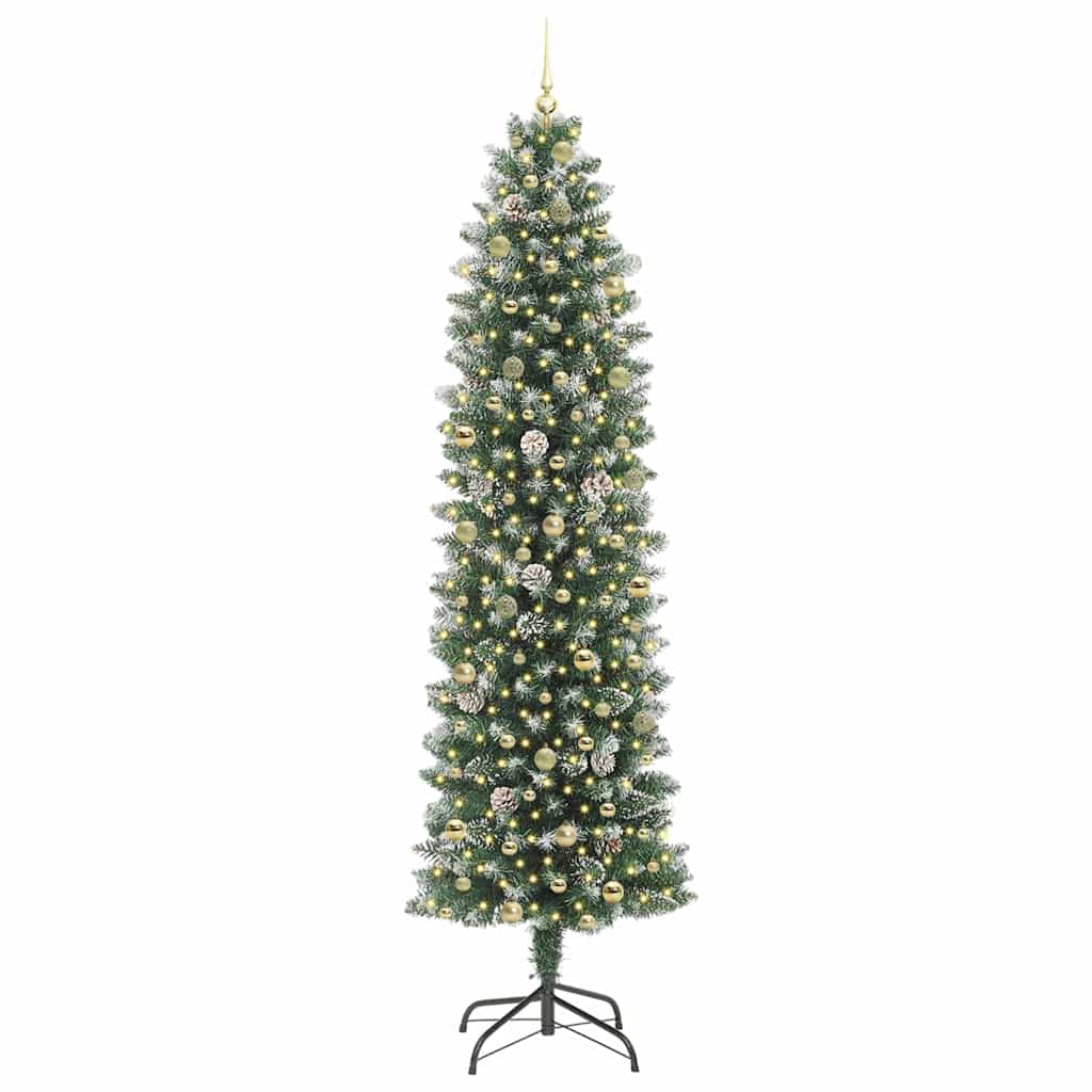 vidaXL Artificial Slim Christmas Tree Green and White 240 cm 3