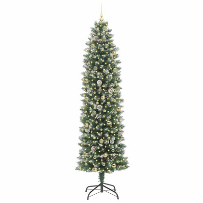vidaXL Artificial Slim Christmas Tree Green and White 240 cm 3