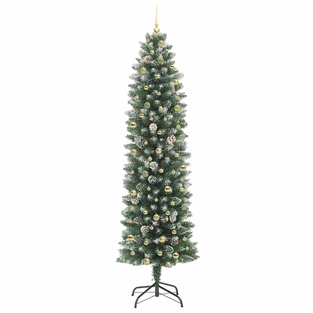 vidaXL Artificial Slim Christmas Tree Green and White 240 cm 4