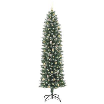 vidaXL Artificial Slim Christmas Tree Green and White 240 cm 4