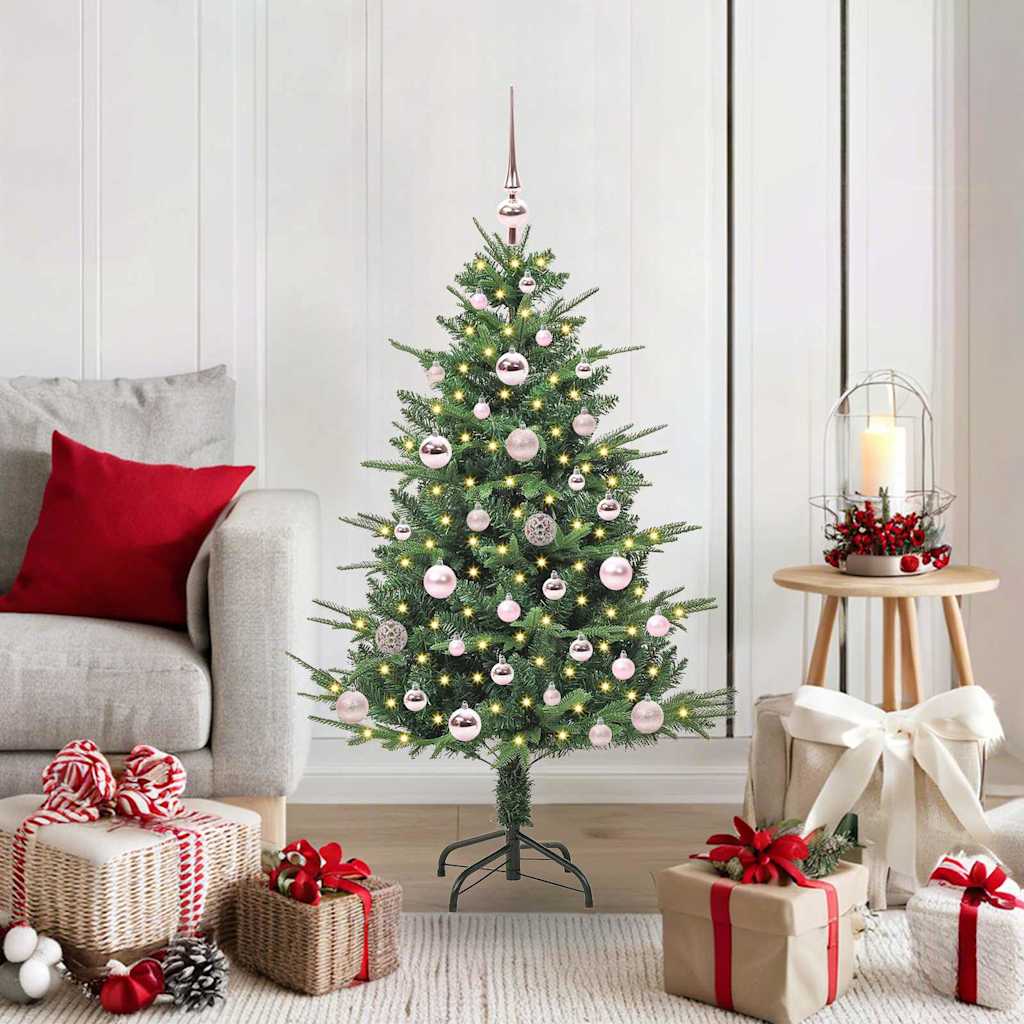 Artificial Pre-lit Christmas Tree with Ball Set 120 cm Green with 150 LEDs &61 pink balls