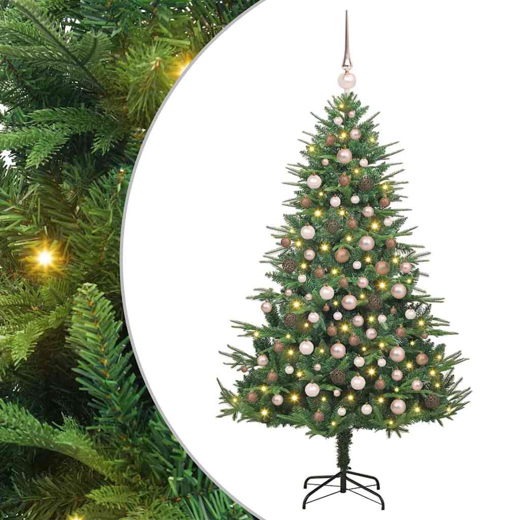 Artificial Pre-lit Christmas Tree with Ball Set 180 cm Green with 300 LEDs &120 rose gold balls