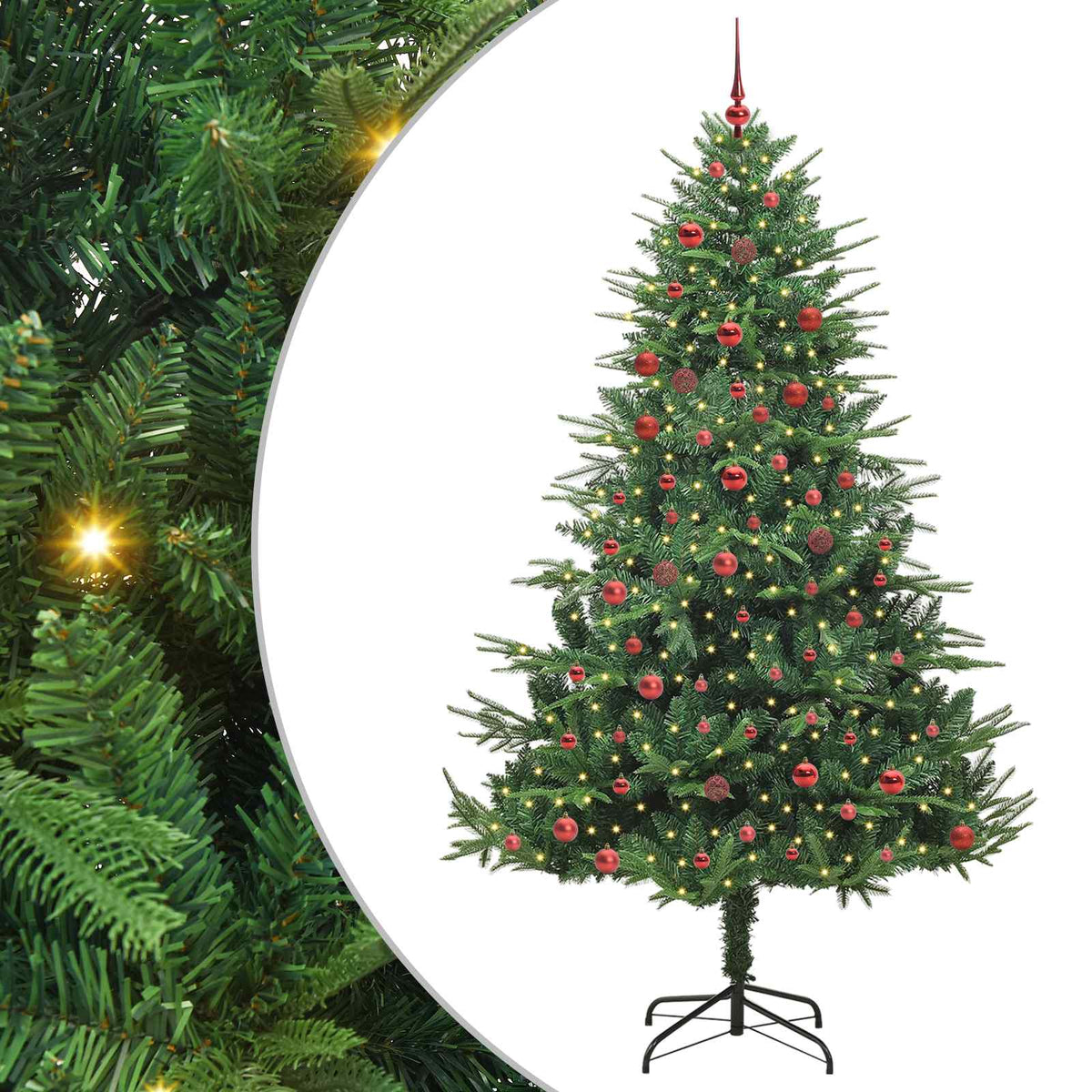 vidaXL Artificial Pre-lit Christmas Tree with Ball Set Green 210 cm 2