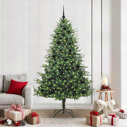 Artificial Pre-lit Christmas Tree with Ball Set 210 cm Green with 300 LEDs &120 black balls