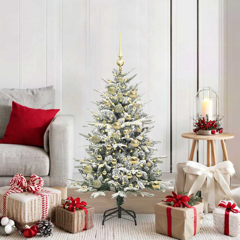 Artificial Pre-lit Christmas Tree with Ball Set Green 120 cm Green and White with 150 LEDs &61 golden balls