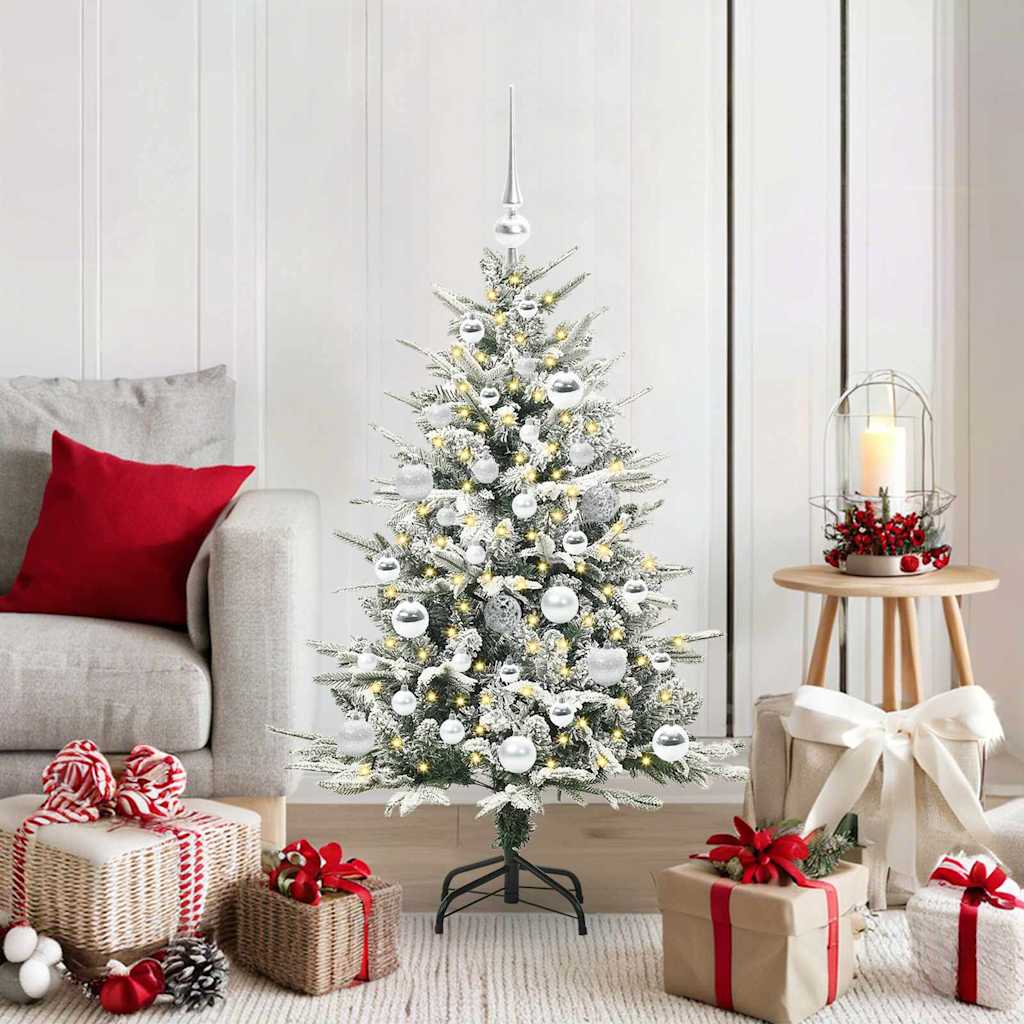 Artificial Pre-lit Christmas Tree with Ball Set Green 120 cm Green and White with 150 LEDs &61 silver balls