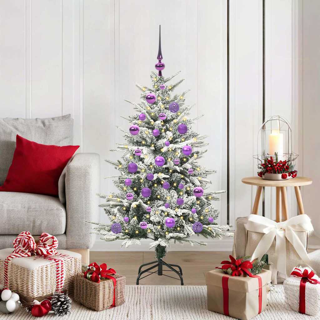 Artificial Pre-lit Christmas Tree with Ball Set Green 120 cm Green and White with 150 LEDs &61 lilac balls
