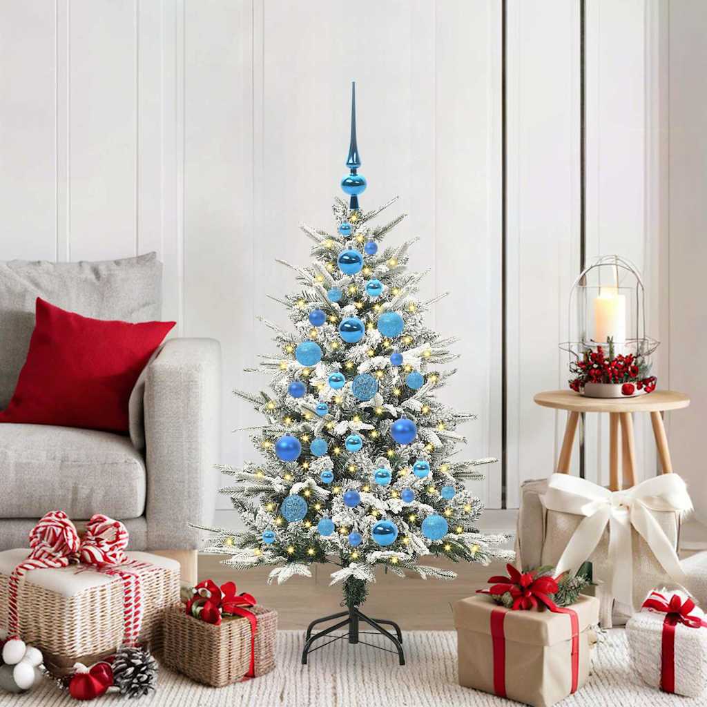 Artificial Pre-lit Christmas Tree with Ball Set Green 120 cm Green and White with 150 LEDs &61 blue balls
