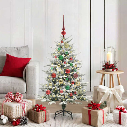 Artificial Pre-lit Christmas Tree with Ball Set Green 120 cm Green and White with 150 LEDs &61 multicolour balls