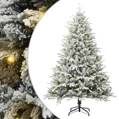 Artificial Pre-lit Christmas Tree with Ball Set Green 180 cm Green and White with 300 LEDs