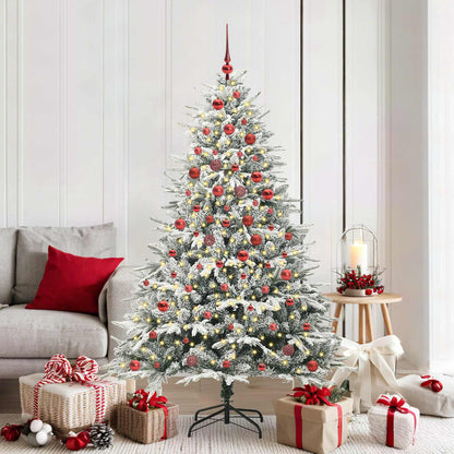 Artificial Pre-lit Christmas Tree with Ball Set Green 180 cm Green and White with 300 LEDs &120 red balls