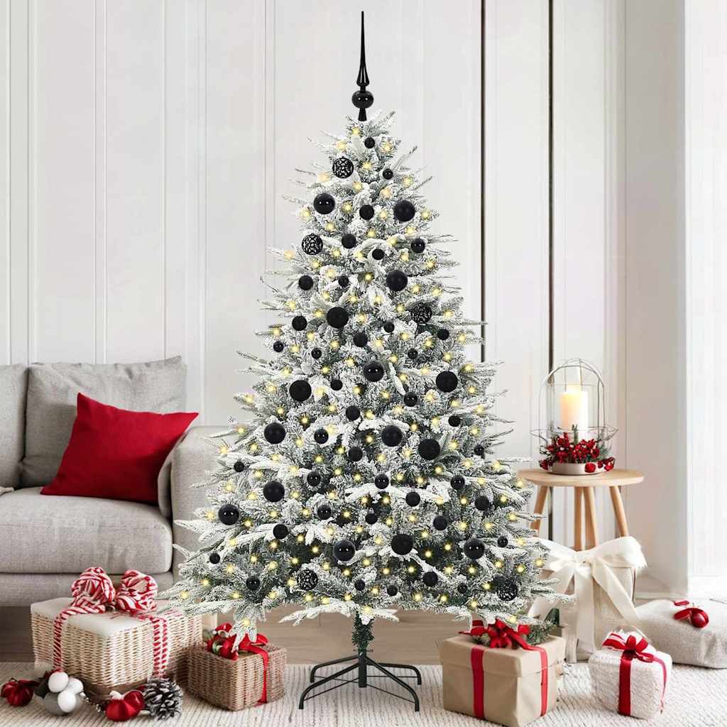 Artificial Pre-lit Christmas Tree with Ball Set Green 180 cm Green and White with 300 LEDs &120 black balls
