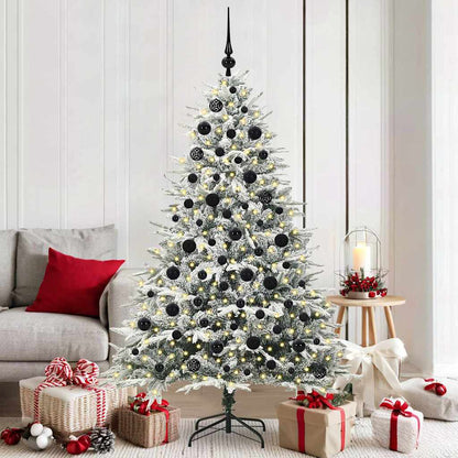 Artificial Pre-lit Christmas Tree with Ball Set Green 180 cm Green and White with 300 LEDs &120 black balls