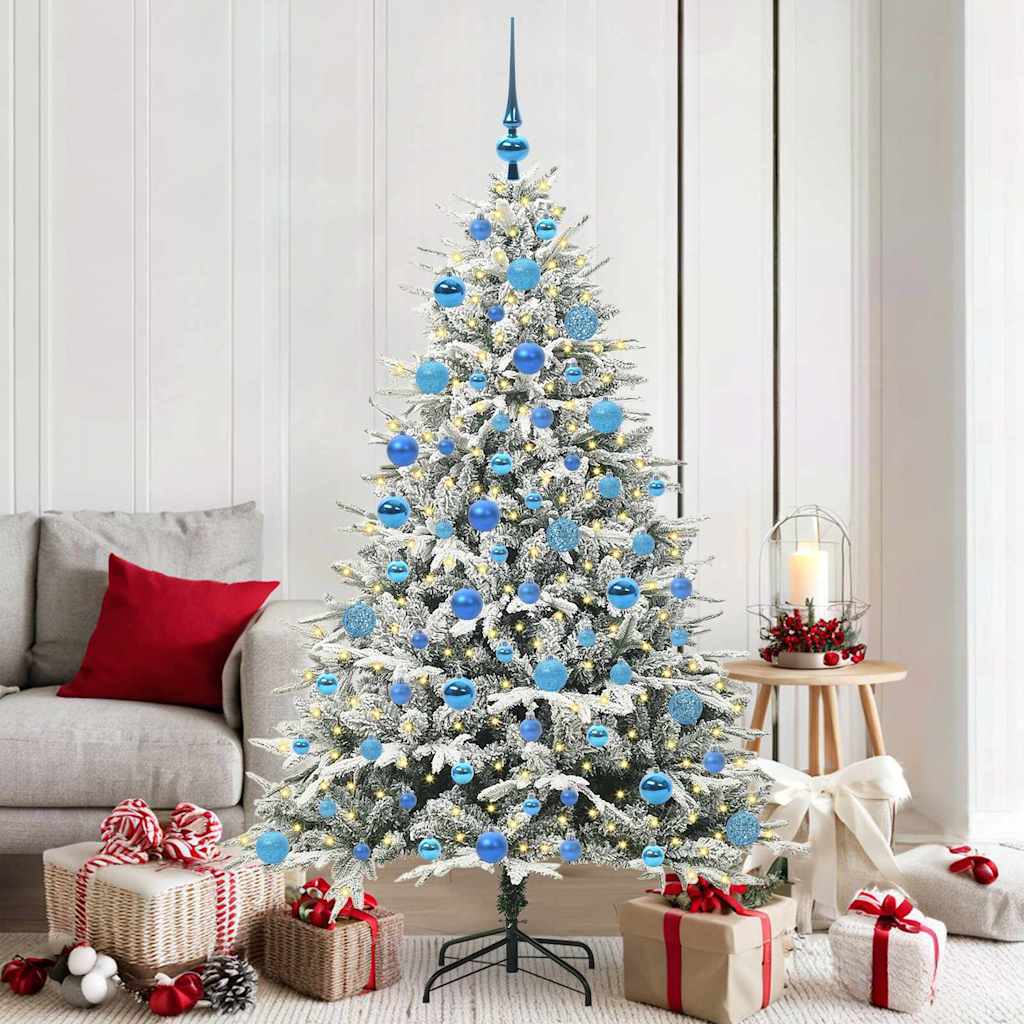Artificial Pre-lit Christmas Tree with Ball Set Green 180 cm Green and White with 300 LEDs &120 blue balls