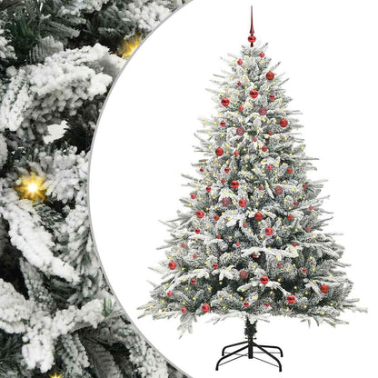 vidaXL Artificial Pre-lit Christmas Tree with Ball Set Green 210 cm Green and White