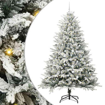 Artificial Pre-lit Christmas Tree with Ball Set Green 210 cm Green and white Width 210 cm with 300 LEDs &120 silver balls